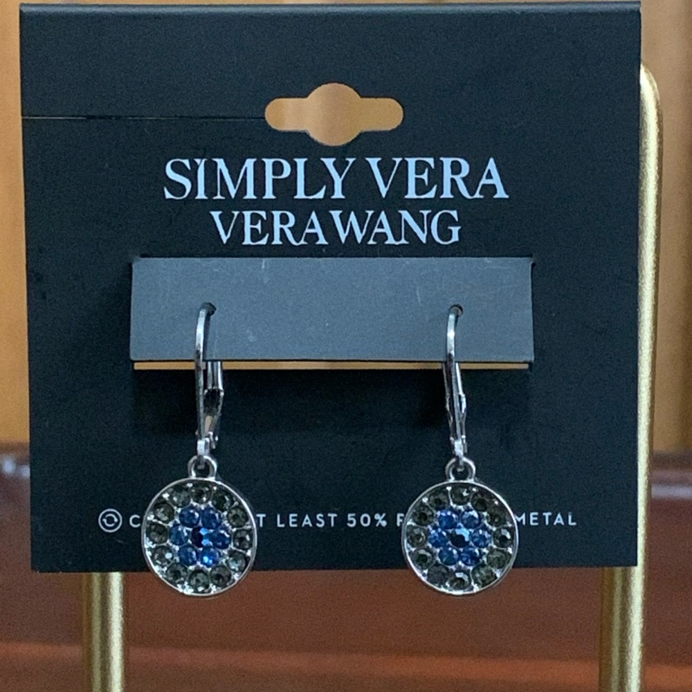 NWT Simply Vera Vera Wang gunmetal blue rhinestone earrings